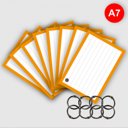500 Flashcards A7 Oranje met gaatjes en 8 klikringen